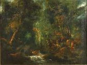 Cerf Au Ruisseau Dans Un Bois by Gustave Courbet