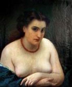 Portrait De Femme Au Collier Rouge Denudee Jusqu'a La Taille