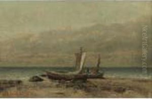 Marine Avec Deux Bateaux by Gustave Courbet