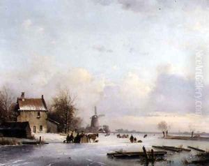 Skaters on a Frozen River by Laurens Johannes Kleijn