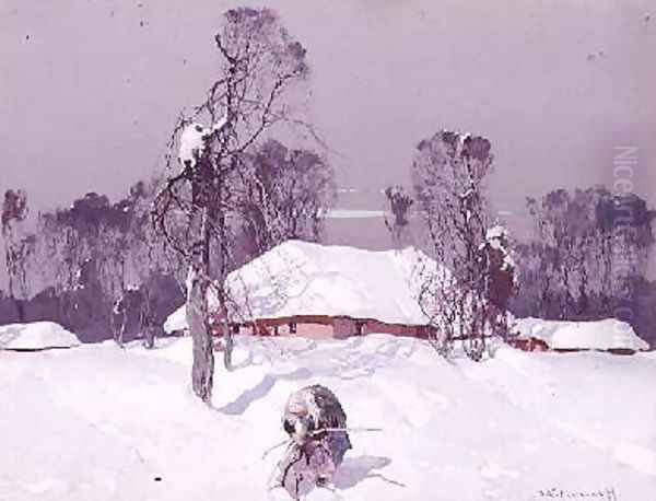 Old Lady Collecting Wood in the Snow - view 1
