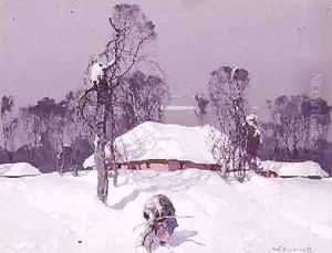 Old Lady Collecting Wood in the Snow by Sergei Kolessnikoff