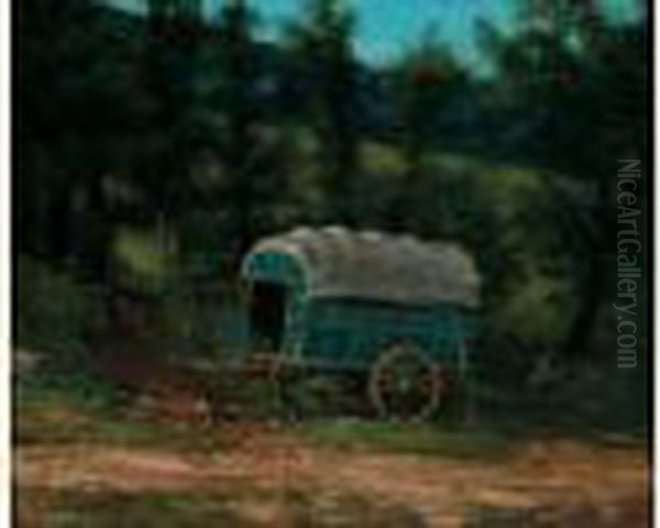 Cariole Et Chien Dans Un Paysage - view 1