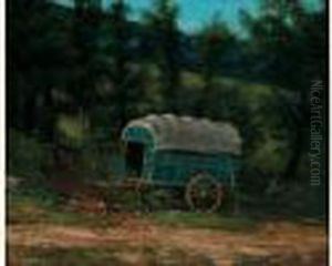 Cariole Et Chien Dans Un Paysage by Gustave Courbet