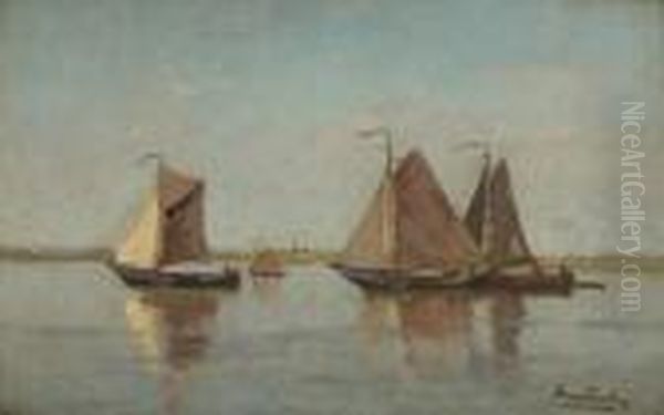 Barques De Peche Sous Voiles Par Temps Calme - view 1