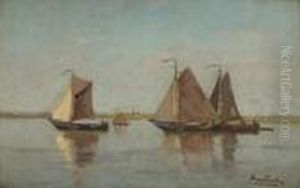 Barques De Peche Sous Voiles Par Temps Calme by Frans Courtens
