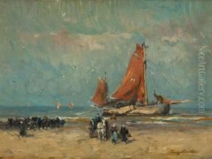 L'arrivee D'unebarque by Frans Courtens