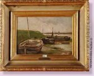 Barques En Bord De Riviere by Frans Courtens