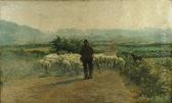 Berger Et Ses Moutons Dans Un Paysage - view 1
