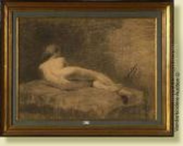 Etudede Nu Couche, Fusain Sur 
Papier. Signe Au Milieu A Droite Franzcourtens. Ecole Belge. (*). Dim.: 
46x62 Cm - view 1