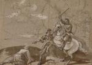 A Mounted Knight Attacked By Two Turkish Soldiers by Jacques Courtois
