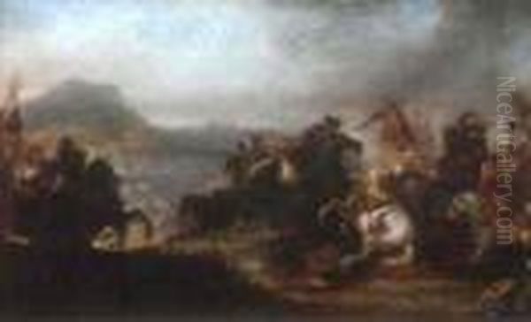 Called Burgognone A Cavalry Skirmish On A Hill Before An Extensive Landscape - view 1