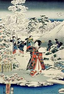 Maids in a snow covered garden