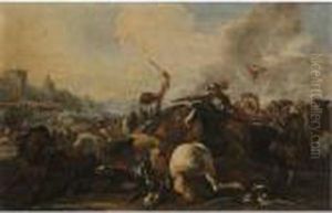 A Cavalry Battle Before A Fortified Town by Jacques Courtois