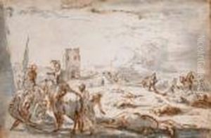 Des Cavaliers Secourant Des Blesses Sur Un Champ De Bataille by Jacques Courtois