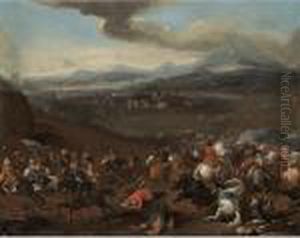 A Cavalry Skirmish On The Hills Above A Walled Town by Jacques Courtois