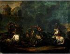 A Cavalry Skirmish On The Outskirts Of A Village by Jacques Courtois