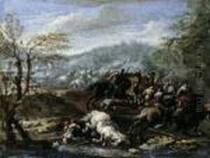 Reiterschlacht. Im Hintergrund Eine Befestigte Stadt. by Jacques Courtois