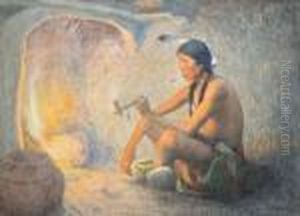 Indian With Pipe By Fireplace Indian With Pipe By Fireplace