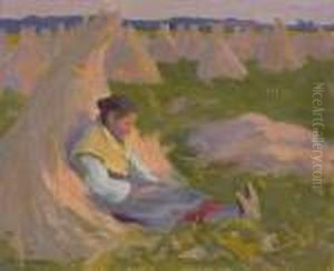 Peasant Girl Seated On Shocks Of Grain by Eanger Irving Couse