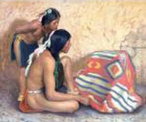 Indian Boy And Brave Looking At A Blanket