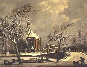 Dutch church beside a frozen canal