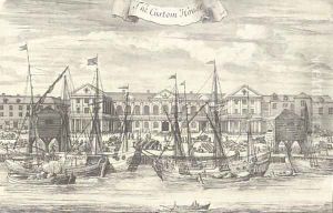 Somerset House; Westminster Abbey; St James House; The Prospect of White-hall, from the Park of St. James; St Bartholomews Hospital, in Smithfield; Th by Johannes Kip
