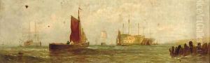 Shipping in choppy waters; and Shipping in the mouth of an estuary by William Calcott Knell
