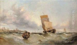 A Boulogne lugger caught in a swell off a French Channel port