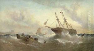 A merchantman ashore off Dunstanburgh Castle