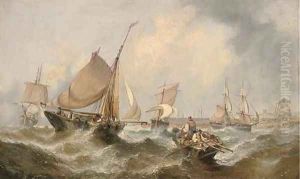 Congestion at the harbour mouth at the top of the tide (illustrated); and Barges and traders in a heavy swell off the Dutch coast by William Calcott Knell
