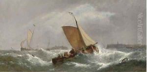 Dirty weather - beating up off the Dutch coast by William Calcott Knell