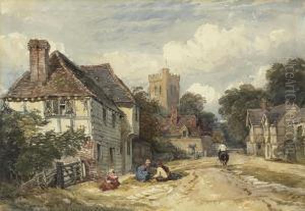 A Village Street With Figures And A Horseman, A Church Beyond - view 1