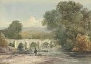 An Angler On The River Wharfe, Possibly Near Burnsall Bridge, Yorkshire An Angler On The River Wharfe, Possibly Near Burnsall Bridge, Yorkshire