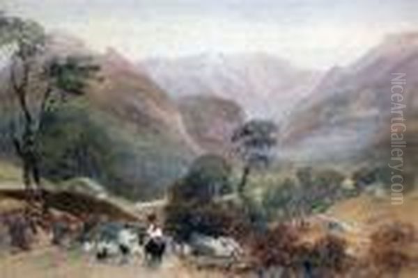 Shepherd And Flock In A Welsh Landscape - view 1