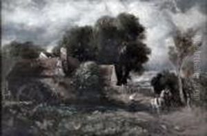 Watermill With Figure On Horseback To Foreground by David I Cox