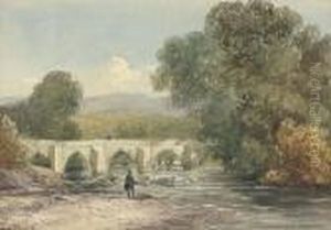 An Angler On The River Wharfe, Possibly Near Burnsall Bridge,yorkshire An Angler On The River Wharfe, Possibly Near Burnsall Bridge,yorkshire