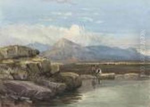 Figures By A Rocky Pool, Snowdon Beyond, North Wales