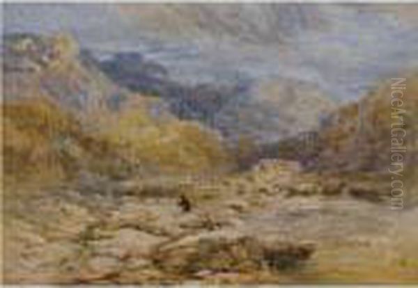 The Mill At Beddgelert, Snowdon In The Distance - view 1