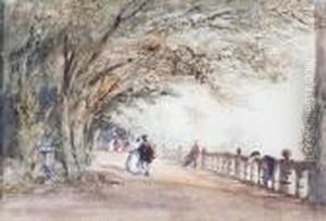 Figures On The Terrace At Haddon Hall by David I Cox