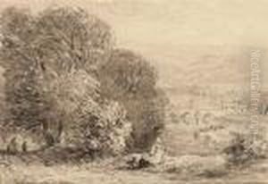 A Welsh Landscape, Possibly Tintern Abbey by David I Cox
