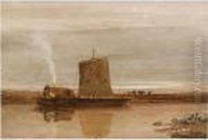 Figures On A Hay Barge by David I Cox