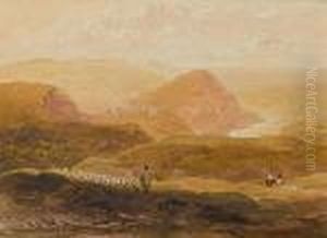 A Shepherd With His Flock Looking Out Acrossthe Sea