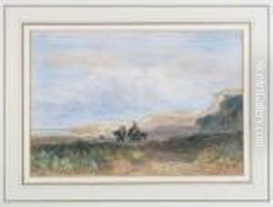 Coastal Scene With Figures And A Donkey by David I Cox