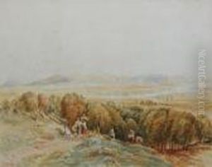 Travellers On A Hillside Path, Valley Beyond by David I Cox