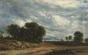 Figures Sheltering By The Wayside by David I Cox