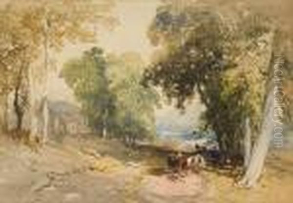 Woodland Path With Figures And Cattle - view 1