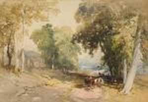 Woodland Path With Figures And Cattle by David I Cox