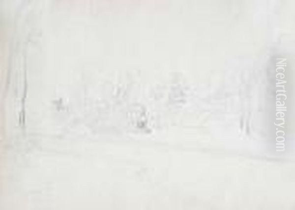 Cox, British , The Gardens At 
Stourhead, Gallery Label On Verso, Pencil,14 X 23cm.; 5.5 X 9in - view 1