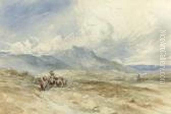 Cattle And A Drover In A Mountainous Landscape, North Wales - view 1